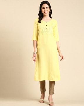 embellished yoke straight kurta