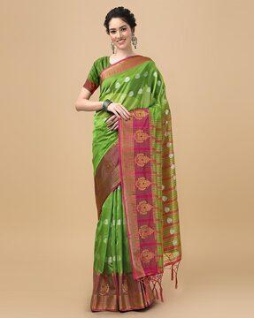 embellished zari saree with tassels