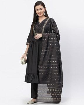 embellished zari work kurta with trousers & dupatta