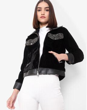 embellished zip-front jacket