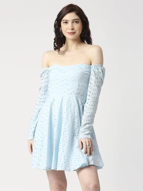 emblaze blue hakoba off shoulder dress