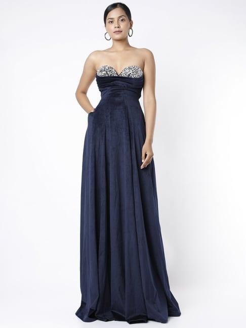 emblaze blue velvet bandeau gown