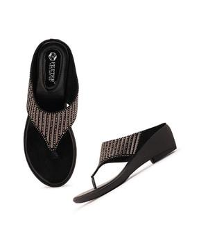 emblished t-strap flat sandals