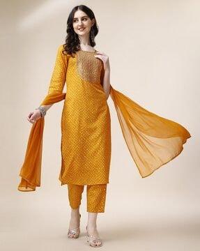 embllished straight kurta with pants & dupatta