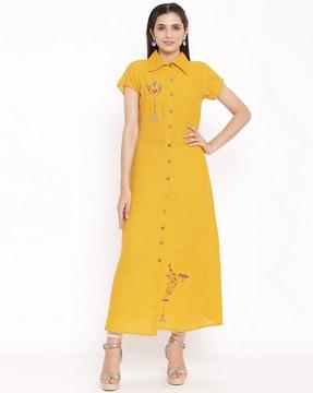 embordered collar-neck a-line kurta