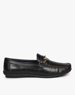 embossed slip-on loafers with metal accent