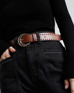embossed belt with metal buckle