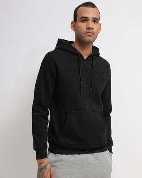 embossed hoodie with kangaroo pocket