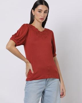 embriodered round-neck top