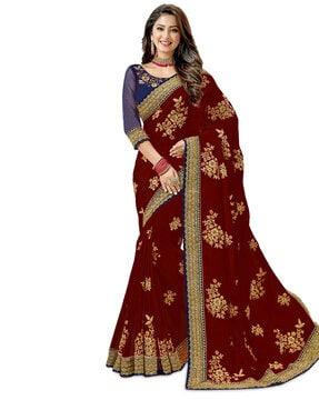 embrodiered & embellished silk saree set