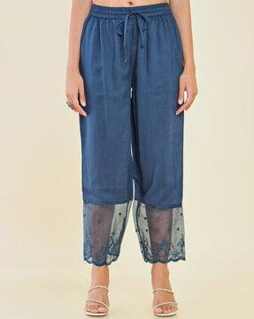 embroided palazzos with elasticated drawstring waistband