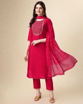 embroided straight kurta suit set