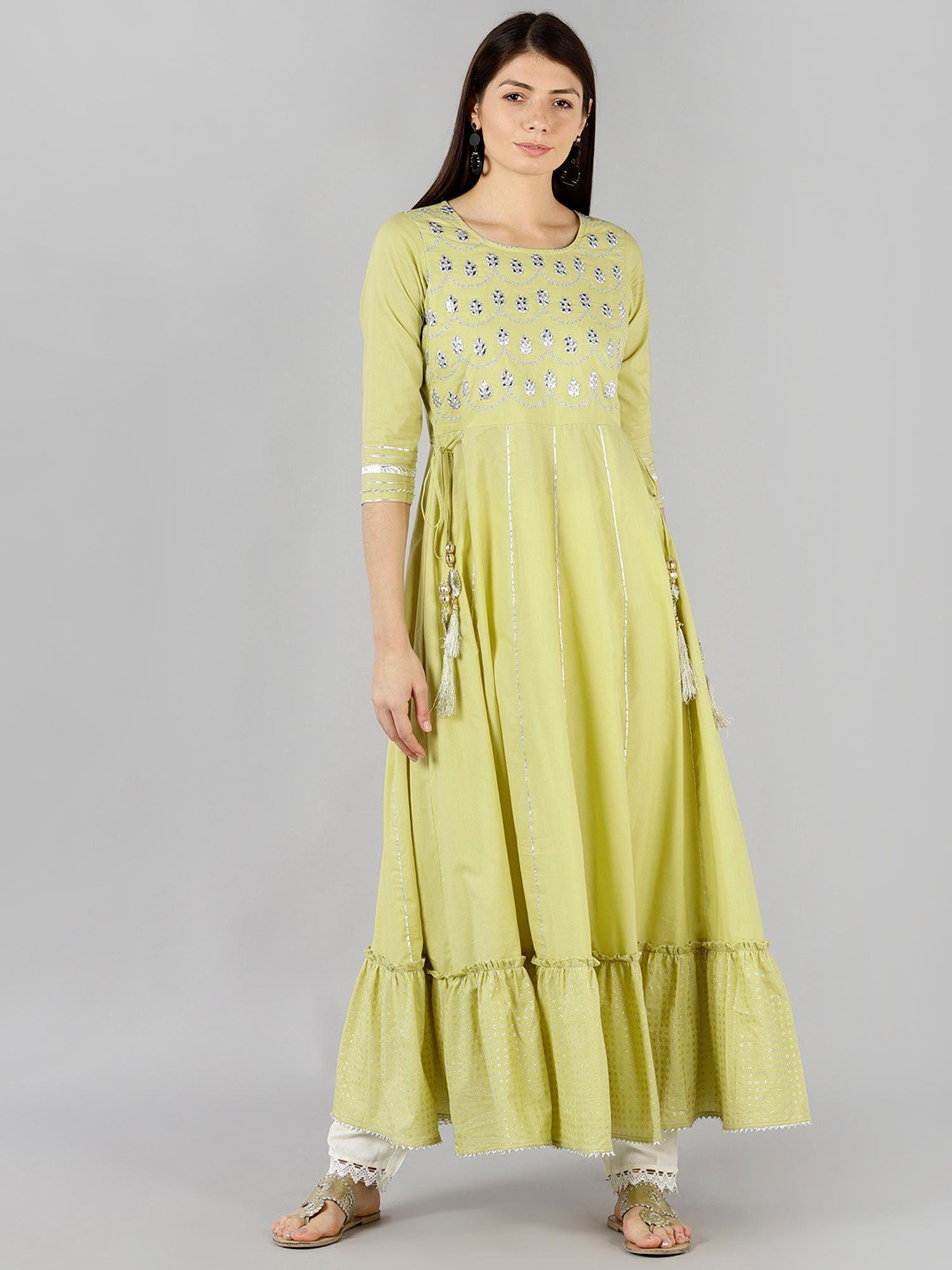 embroided womens long gown with side dori