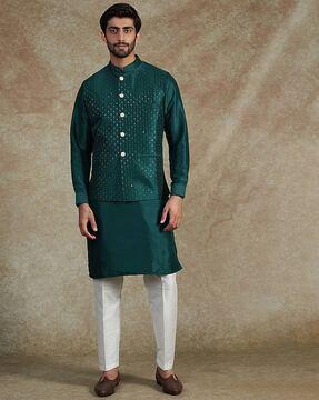 embroiderd kurta with pyjamas & waistcoat