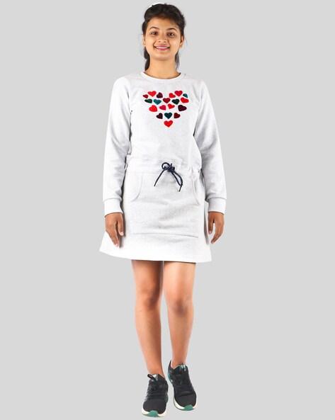 embroidered a-line dress with kangaroo pocket