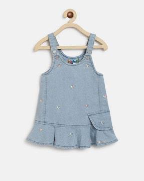 embroidered a-line dungaree dress