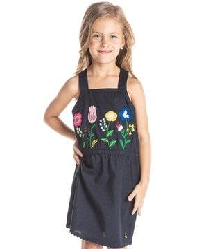 embroidered a-line pinafore dress