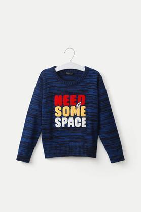 embroidered acrylic round neck boys pullover - blue