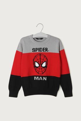 embroidered acrylic round neck boys sweater - red