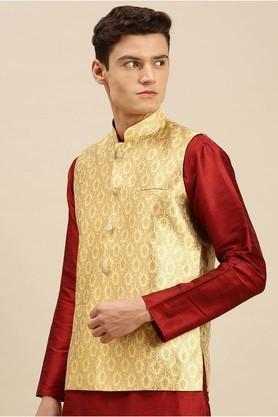 embroidered-art-silk-regular-fit-men's-nehru-jacket---yellow
