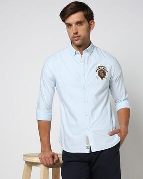 embroidered badge cotton tailored fit oxford shirt