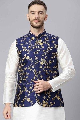 embroidered-blended-men's-party-nehru-jacket---navy