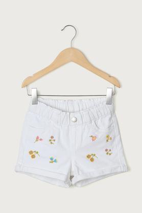 embroidered blended regular fit girls shorts - white