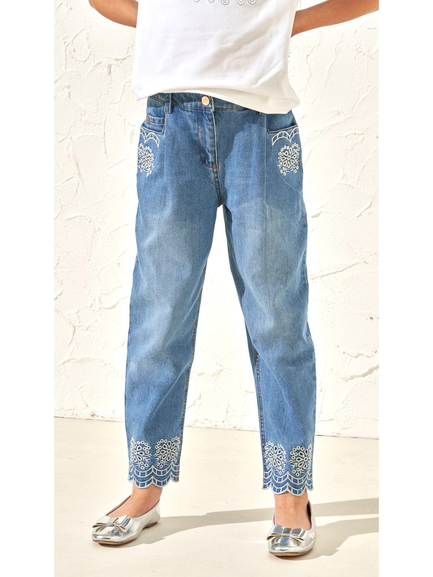embroidered blue jeans