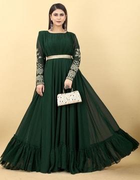 embroidered boat-neck gown dress