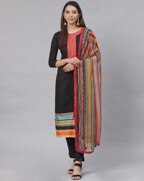 embroidered chanderi cotton festive churidar dress material