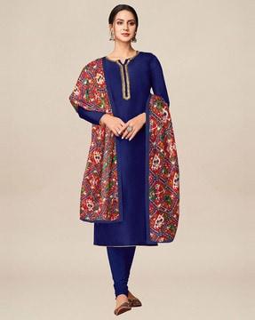 embroidered chanderi cotton festive churidar dress material