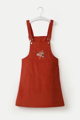 embroidered corduroy  girls casual wear dress - rust
