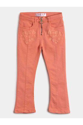 embroidered cotton blend regular fit girls trousers - orange