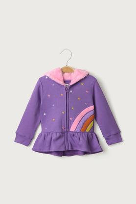 embroidered cotton hooded infant boys sweatshirt - purple
