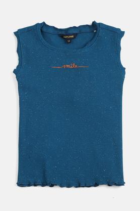 embroidered cotton regular fit girls top - teal