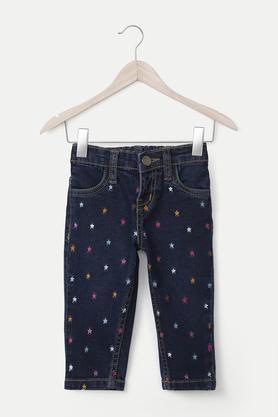 embroidered cotton regular fit infant girls jeans - indigo