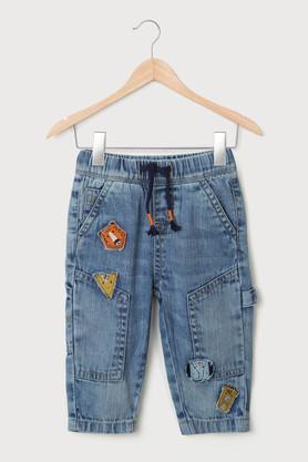 embroidered cotton regular fit infants jeans - mid stone