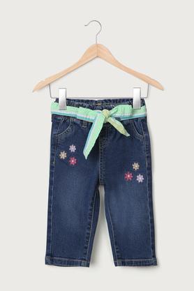 embroidered cotton regular fit infants jeans - mid stone