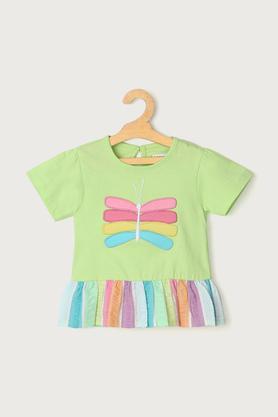 embroidered cotton round neck infant infant girls t-shirt - green