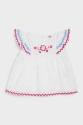 embroidered cotton round neck infant infant girls top - white