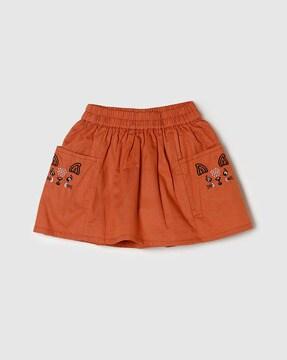 embroidered elasticated waist a-line skirt
