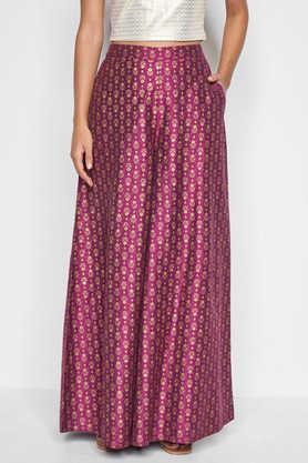 embroidered flared fit viscose women's festive wear pant - purple