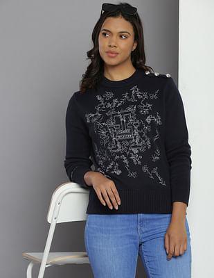 embroidered floral monogram sweater