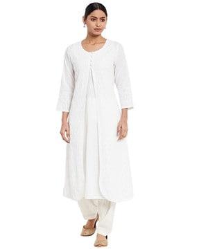 embroidered floral straight kurta with jacket