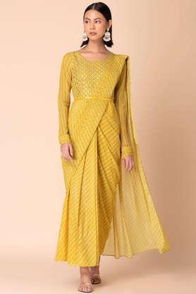 embroidered georgette casual wear women's saree - yellow