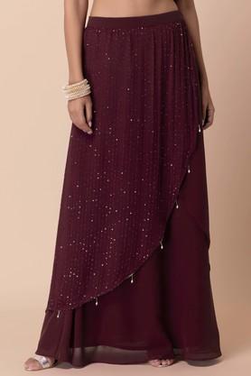 embroidered georgette regular fit women's casual skirt - maroon
