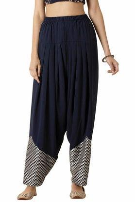 embroidered georgette women's regular length pants - blue