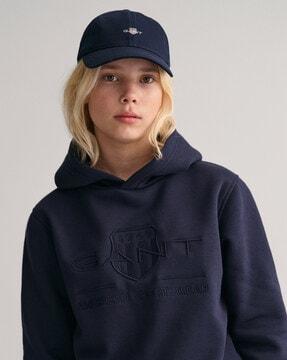 embroidered hooded sweatshirt with ribbed hem
