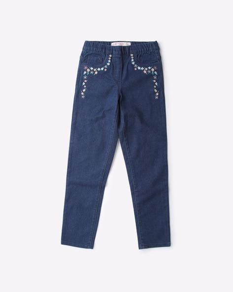 embroidered jeans with elasticated waist