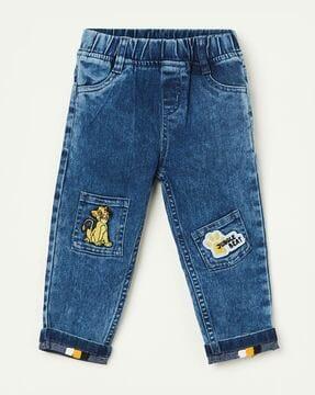 embroidered jeans with elasticated waistband